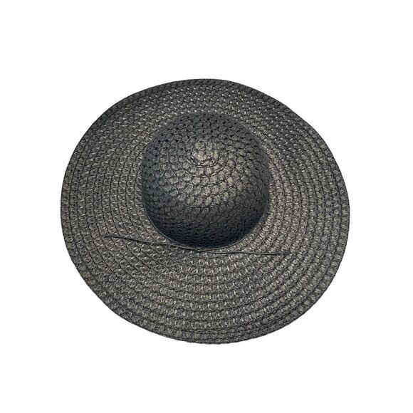 Wide Brim Black Straw Sun Hat Women Beach Floppy Summer Travel Gothic Goth - Picture 2 of 8